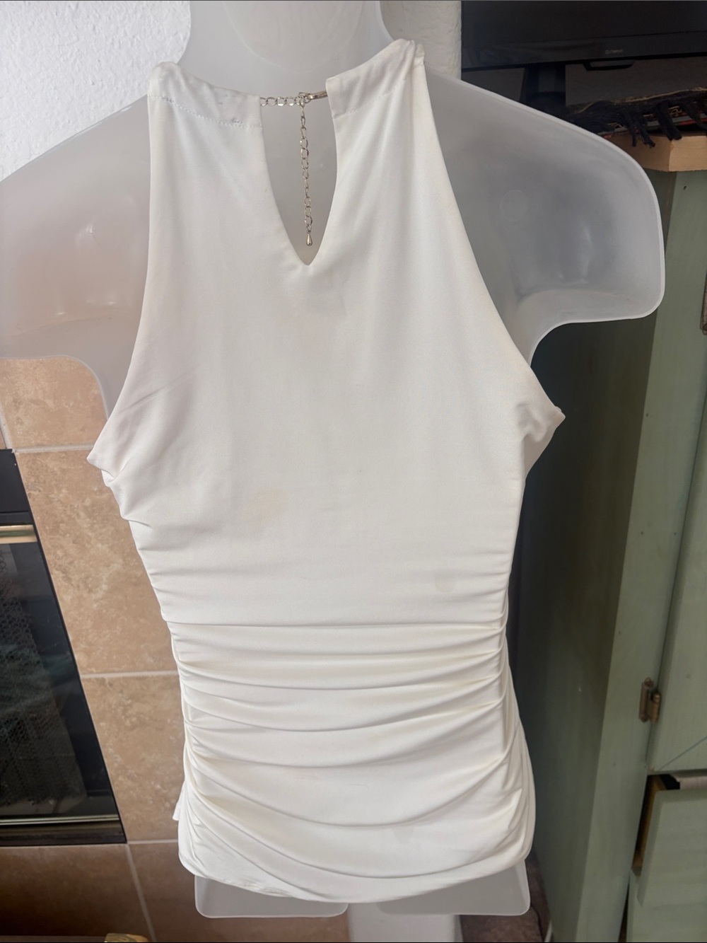Cache Cream Strapless Chain-Halter Ruched Dress - Picture 3 of 5